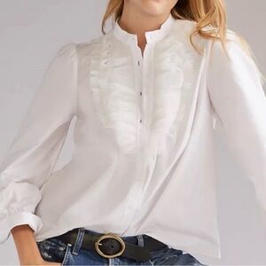 Maeve Anthropologie Pleate Bib Cotton Button-Up Blouse Top Size M